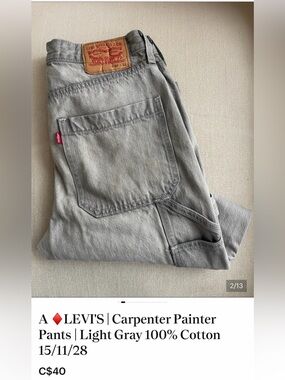 A ♦️LEVI'S | Carpenter Painter Pants | Light Gray 100% Cotton 15/11/28
